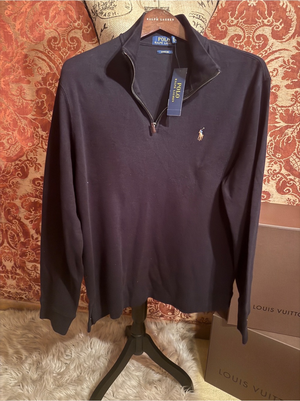 Polo by Ralph Lauren Navy Quarter-Zip Sweater with Embroidered Pony